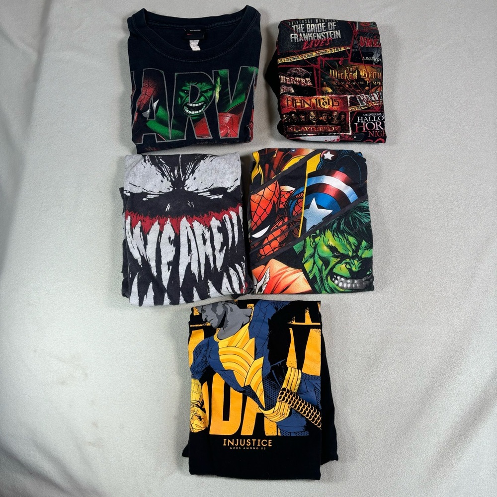MAD Engine Marvel T Shirt Venom Black Adam Bundle Lot of 5 Mix Sizes Sold As Is